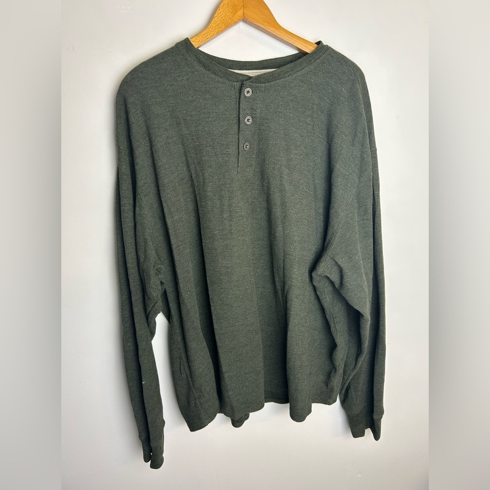Faded Glory Men’s Plus Sz 2XL Henley Waffle Termal Knit Green Olive Granola boy